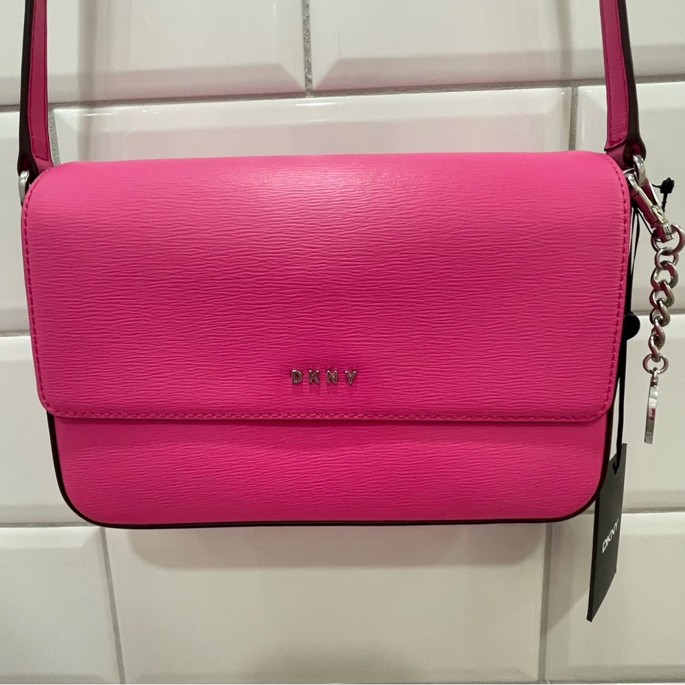 DKNY Pink Leather Cross Body Purse. Adjustable strap. NWT.
